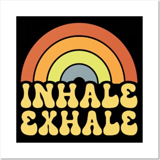 Retro Rainbow Inhale Exhale - Positivity Quote Posters and Art